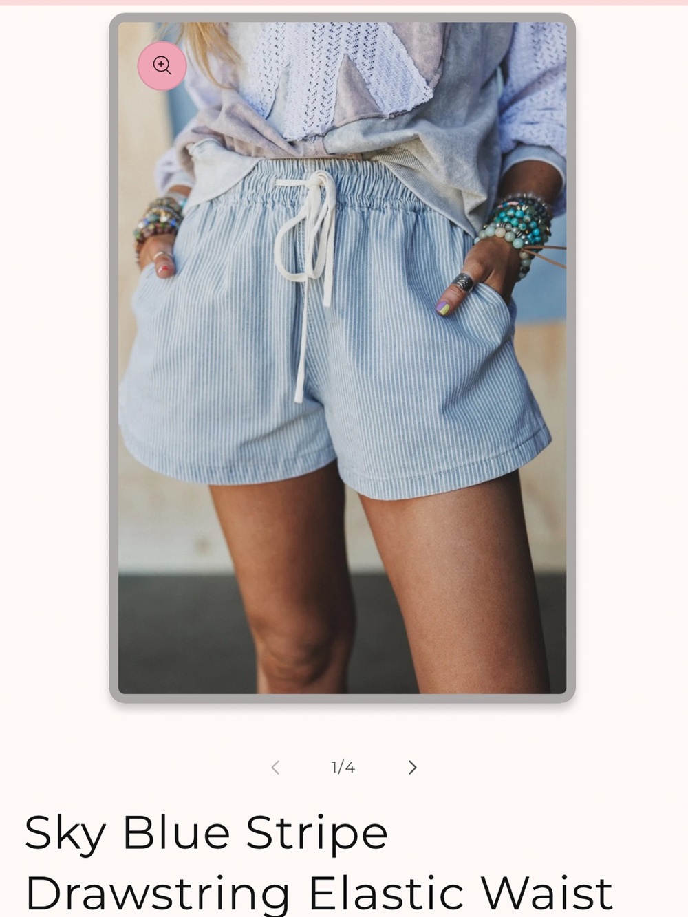 Sky Blue Stripe Drawstring Elastic Waist Women's Shorts